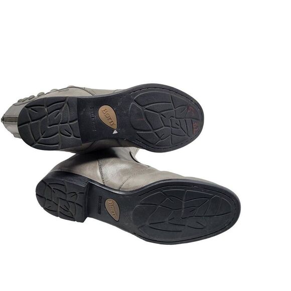 Born Gray Tall Distressed Leather Boots 7 Button Flat Zip Up Mid Calf Boho - Picture 9 of 13